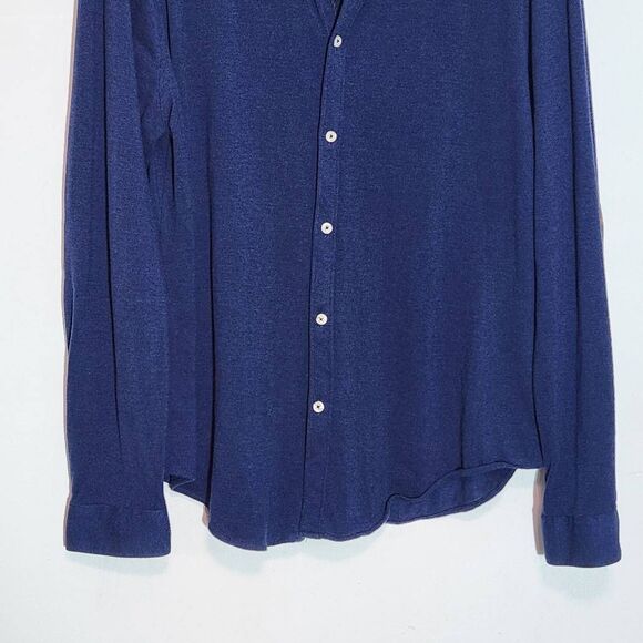 Zara Men's Navy Button-Up Shirt with faux Suede Trim Size XL Casual Navy Top - Picture 4 of 8